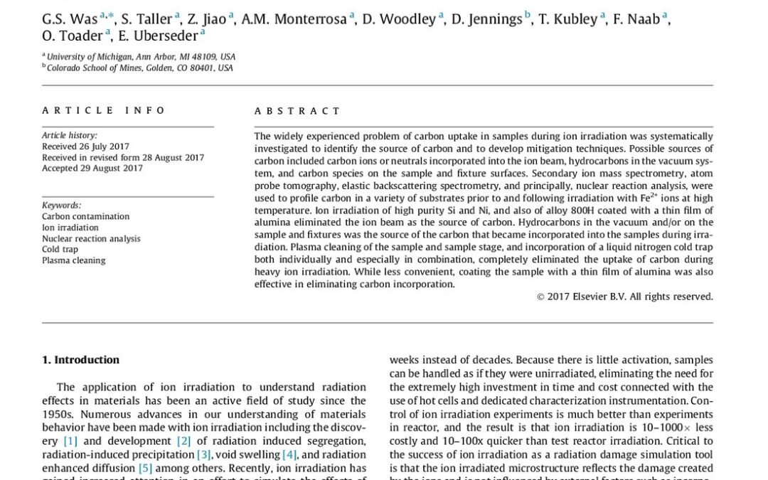 Resolution of the carbon contamination problem in ion irradiation experiments