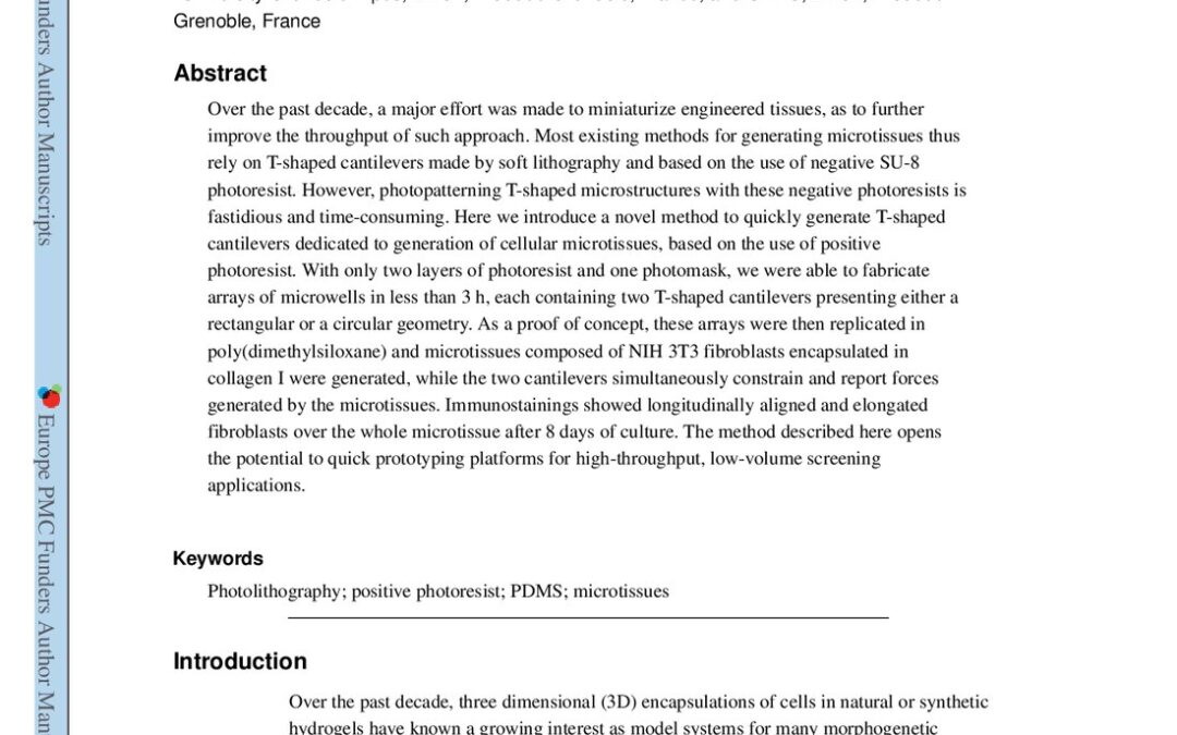 Quick and easy microfabrication of T-shaped cantilevers to generate arrays of microtissues