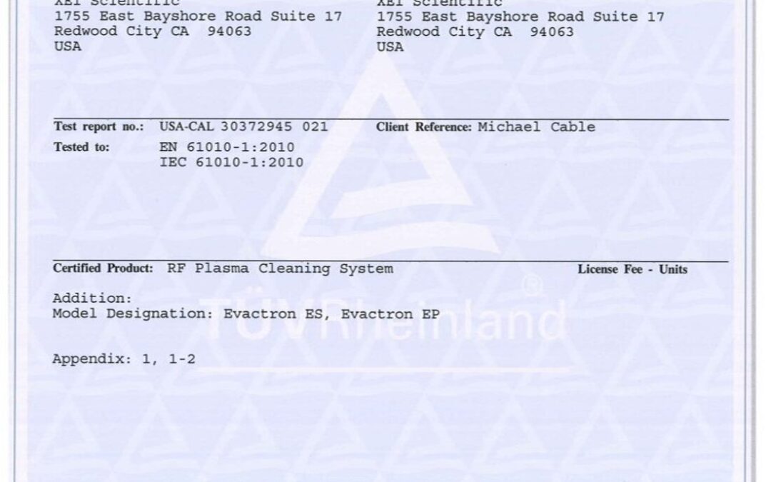 TÜV Certificate Evactron® ES and EP