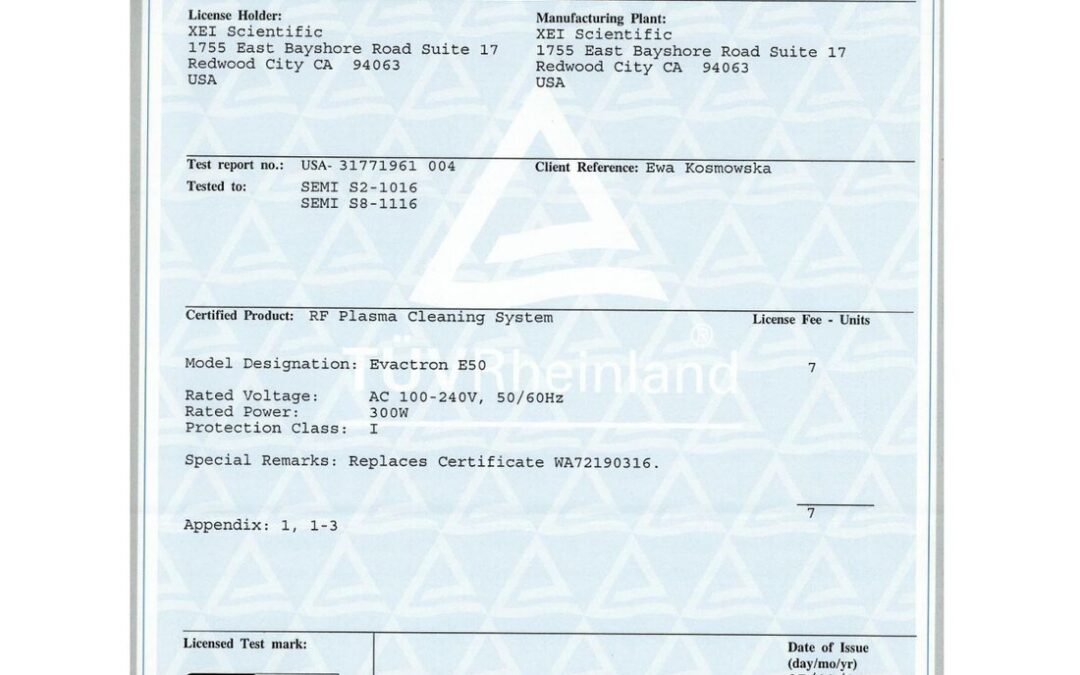 TÜV E50 WA SEMI S2 Certificate